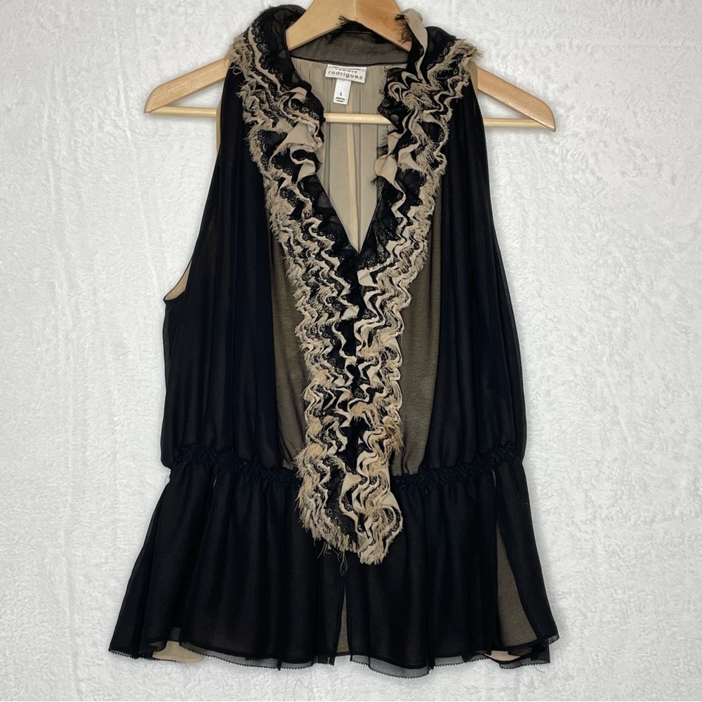 Robert Rodriguez For Target + Neiman Marcus Black Sleeveless Peplum Top Large